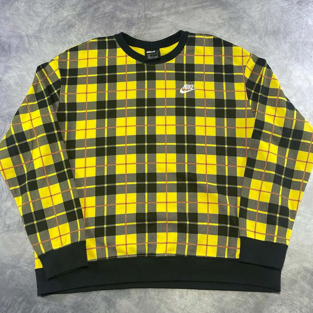 Nike Yellow Black Plaid Crew Neck Sweatshirt Sz Large